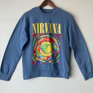 Nirvana Blue Cotton-Poly Graphic Women’s Sweatshirt Smiley Face Small